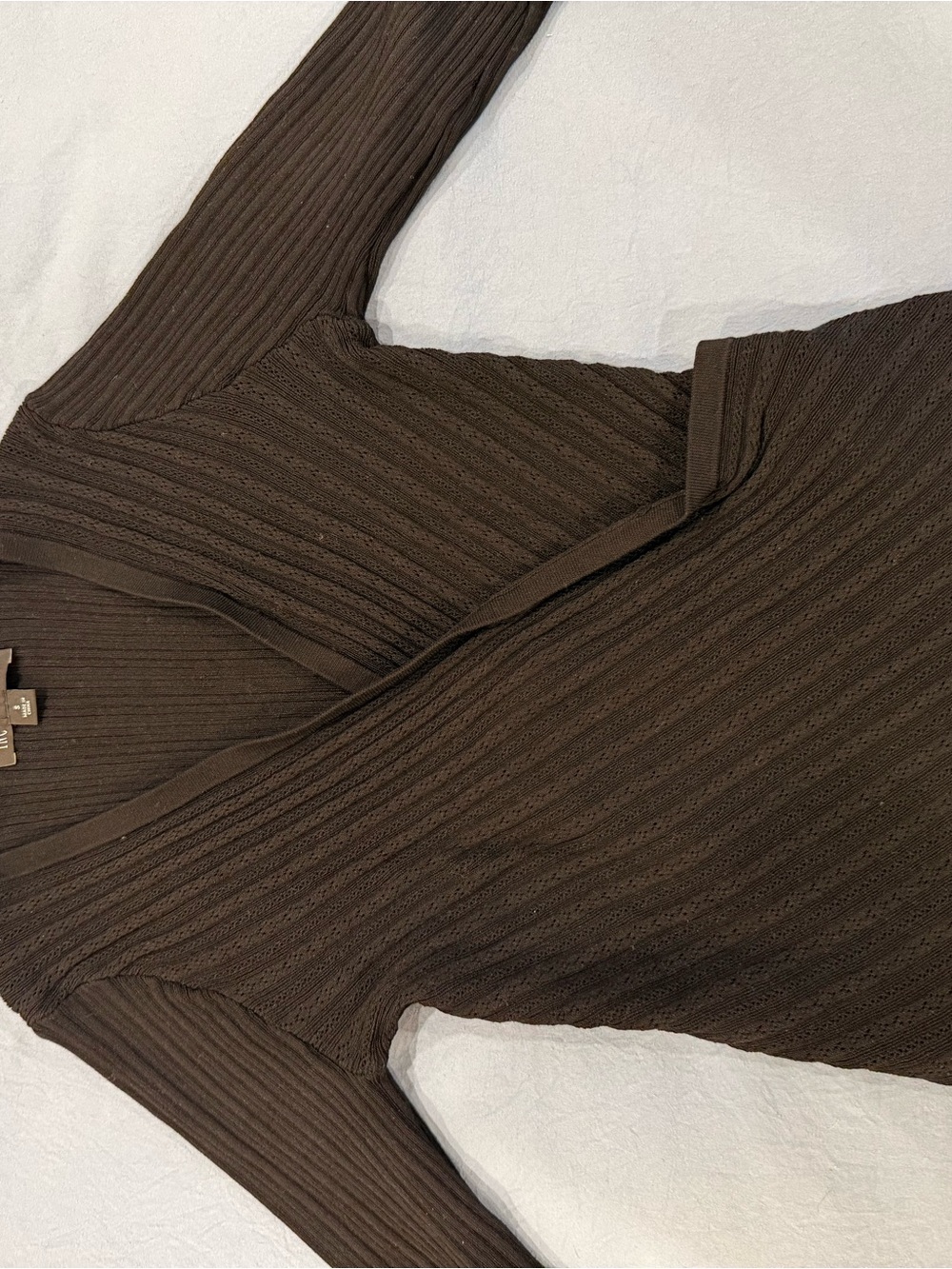 INC International Concepts Brown Ribbed Long-Sleeve Wrap Top